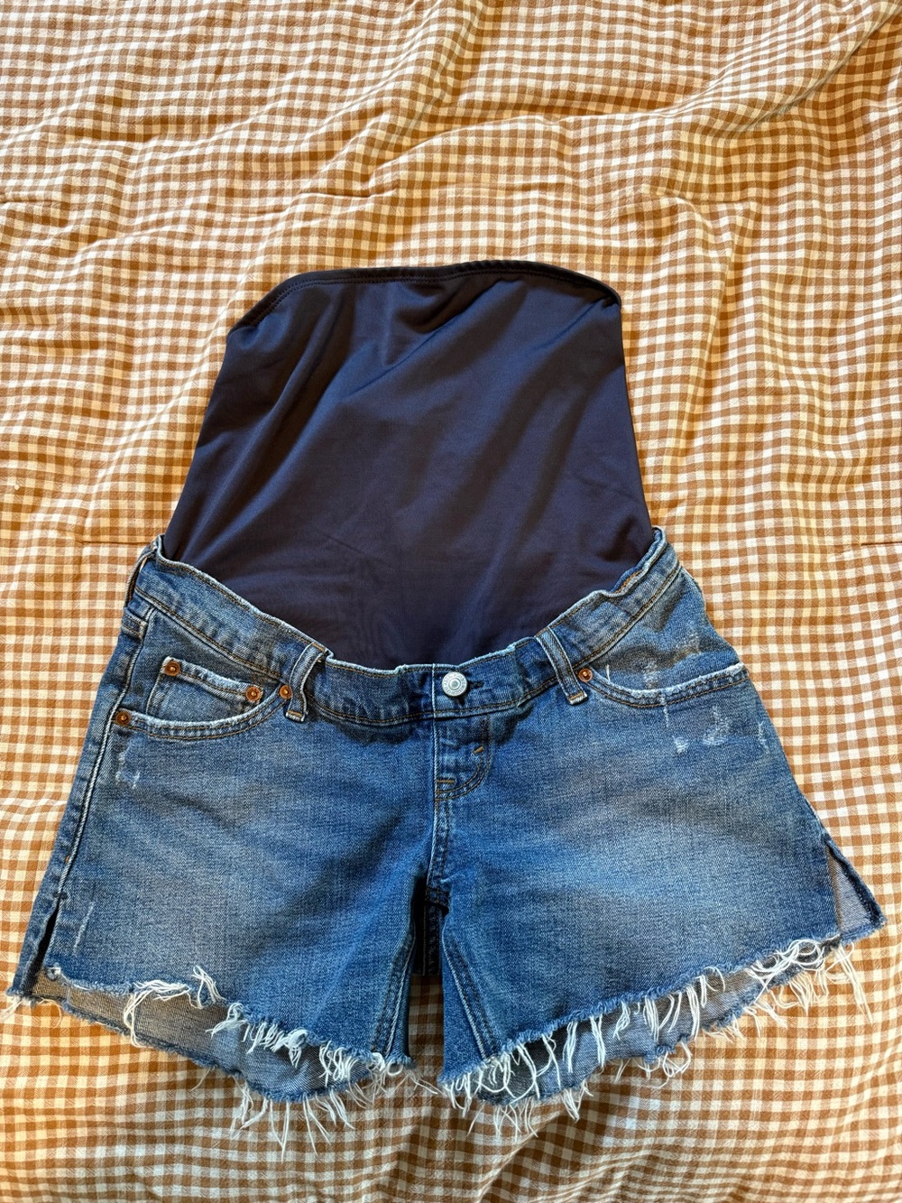 Abercrombie & Fitch Navy Panel Distressed Denim Shorts